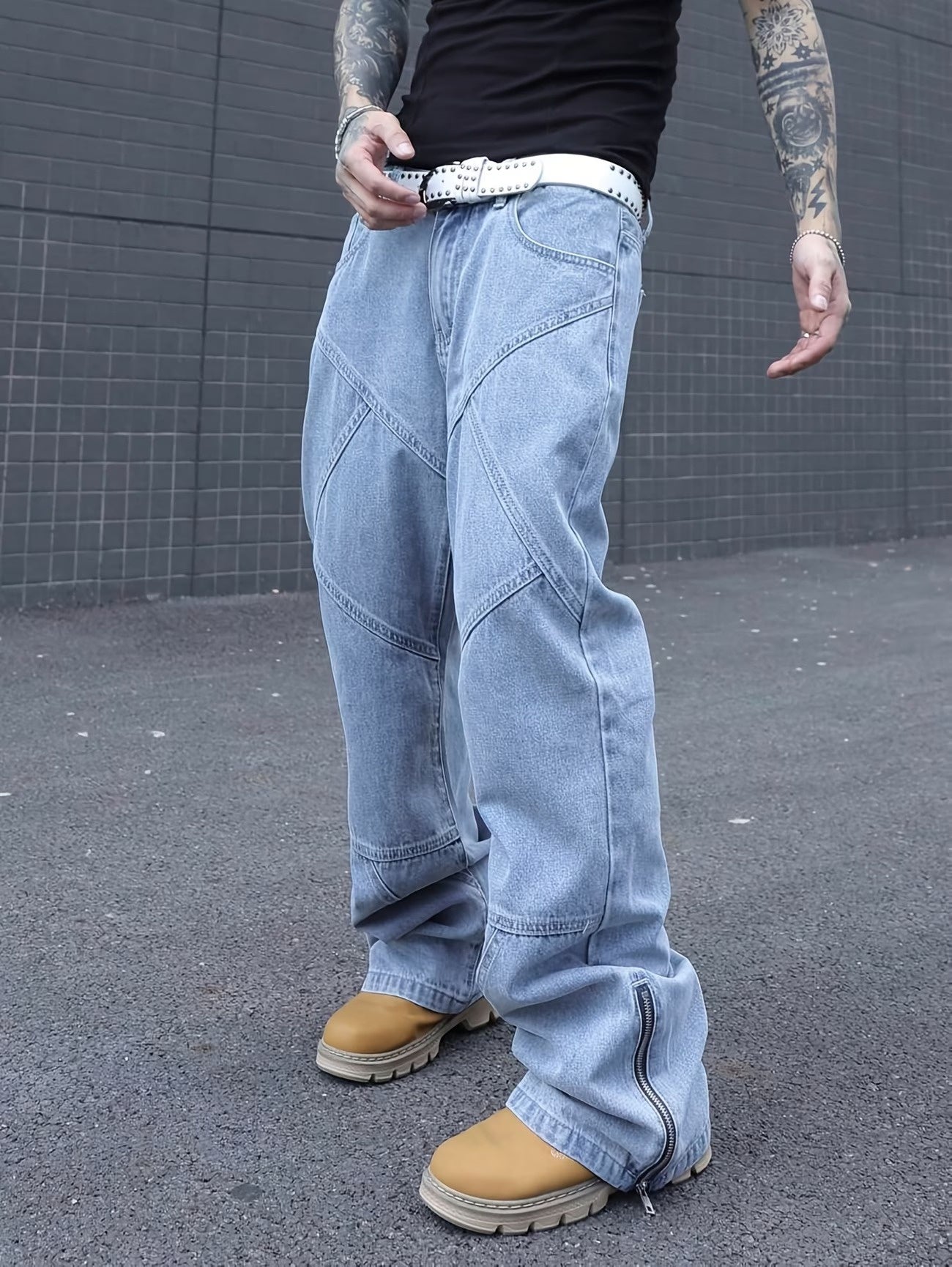 Herrbyxor med flera paneler och sidodragkedja