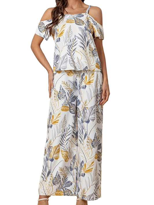 Tvådelat set för dam med bladmönster