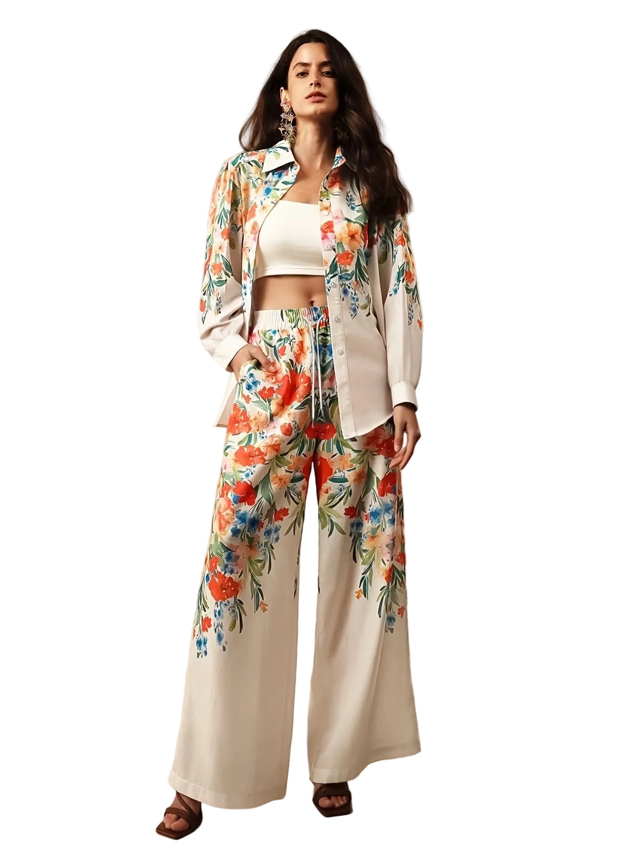 Tvådelat set för dam med blommigt mönster